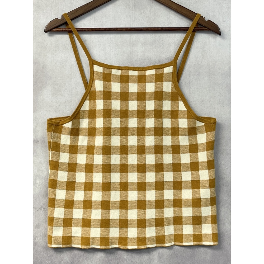 Madewell Womens Gingham Apron Sweater Tank Size XL Antique Gold Cotton Blend